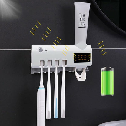 DISCORAMA® - Esterilizador para cepillo de dientes UV, esterilizador para cepillo de dientes eléctrico de pared y baño, recargable con luz solar, organizador para 4 cepillos
