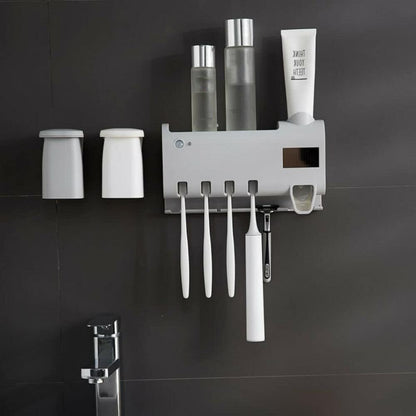 DISCORAMA® - Esterilizador para cepillo de dientes UV, esterilizador para cepillo de dientes eléctrico de pared y baño, recargable con luz solar, organizador para 4 cepillos