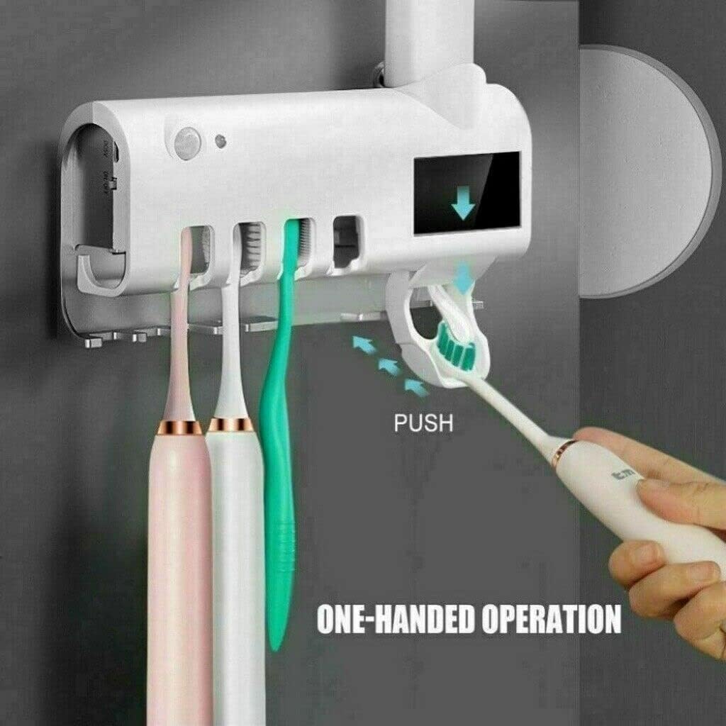 DISCORAMA® - Esterilizador para cepillo de dientes UV, esterilizador para cepillo de dientes eléctrico de pared y baño, recargable con luz solar, organizador para 4 cepillos
